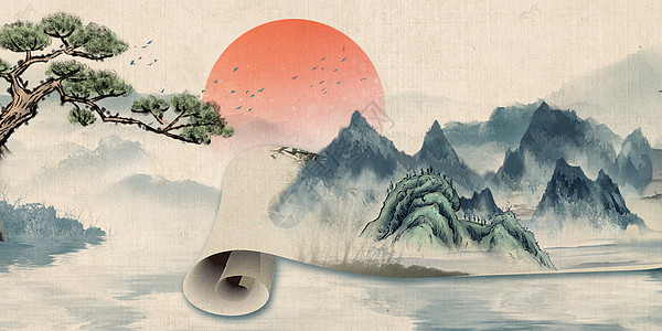 中国风卷轴背景图片