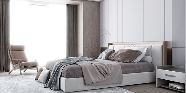 舒服的床3D现代简约卧室设计图片