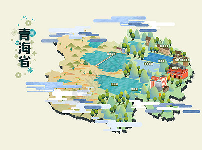 青海省旅游地图插画图片