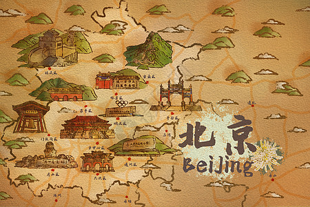 北京区域地图北京市旅游插画地图插画