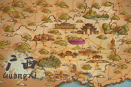 广西省旅游插画地图图片