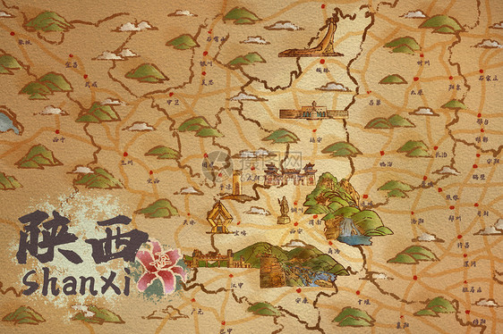 陕西省旅游插画地图图片