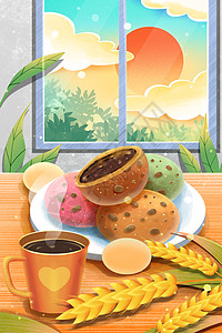 美食低脂0糖0油高蛋白健康早餐插画