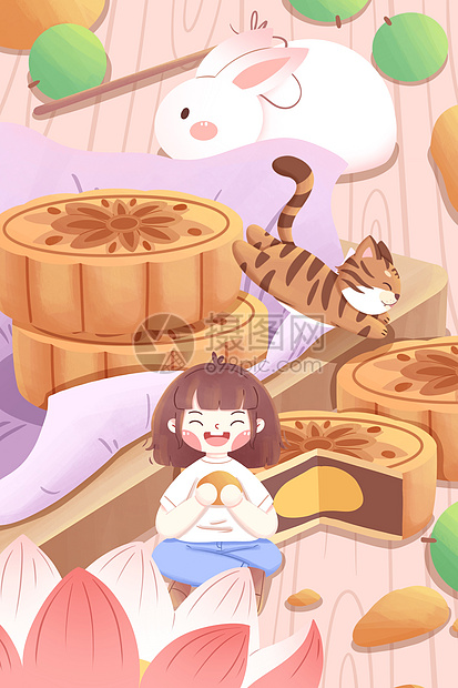 中秋节月饼插画图片