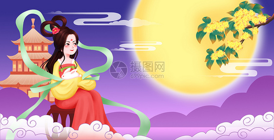 中秋节月下嫦娥和玉兔图片