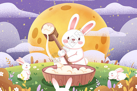 中秋节玉兔插画图片