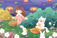 中秋节吃月饼卡通插画图片