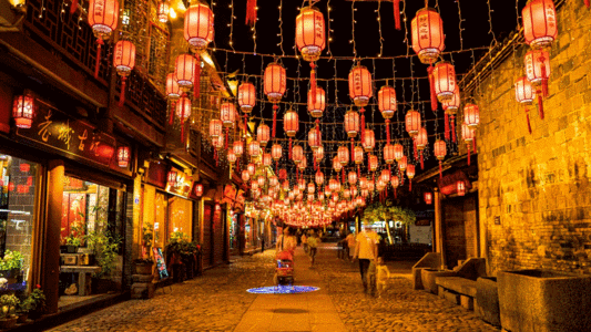 古老风情实拍泰宁古城夜景延时摄影GIF高清图片