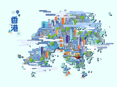 香港旅游地图插画图片