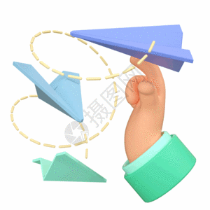 立体3D商务信息手势纸飞机GIF图片