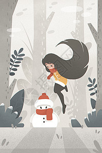 立冬节气女孩和雪人背景图片