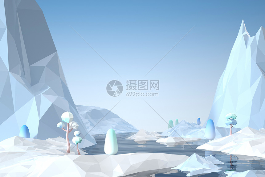 3D冬季雪山场景图片