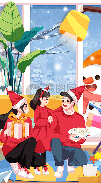 小雪插画冬天和家人一起吃饺子图片