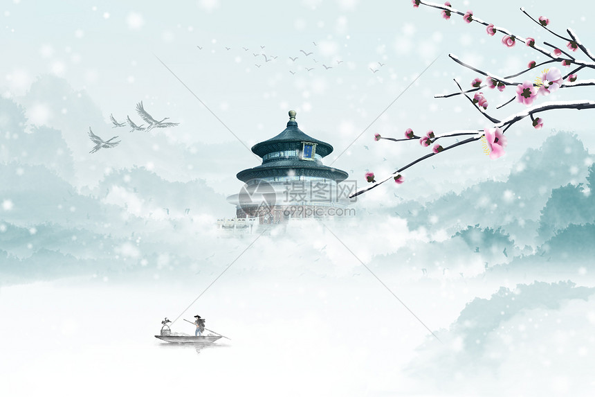 中国风冬天背景图片