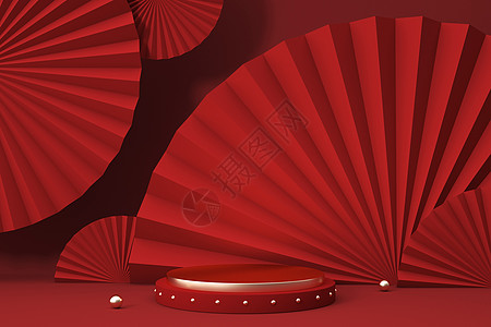 年货详情页红色中式展台设计图片