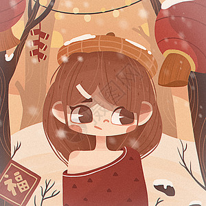 新年红过年春节穿红毛衣的小女孩头像插画