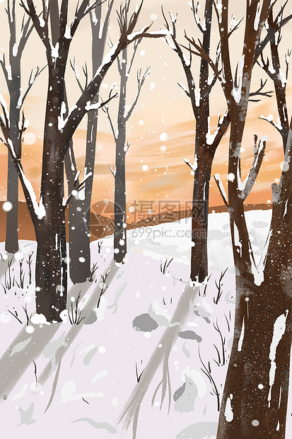简约大气冬季雪景插画图片