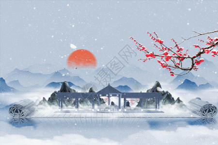 中国风大雪背景GIF图片