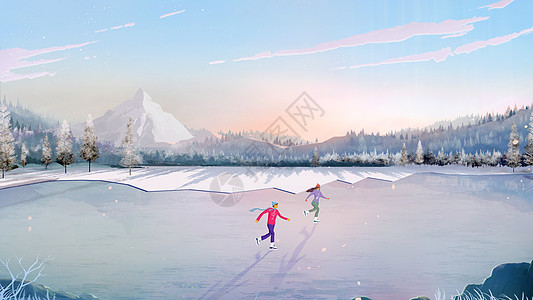 秋季上新海报冬季情侣一起去滑冰插画