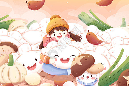冬至节气饺子清新卡通插画图片