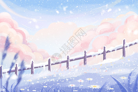 小清新治愈背景冬天下雪了冬季雪景插画图片