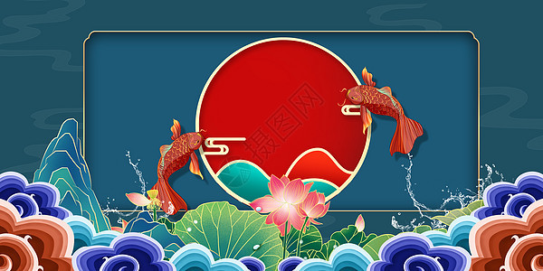 锦鲤浮雕背景图片