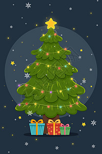 可爱彩灯圣诞树插画图片