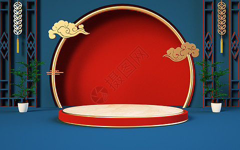 红辣椒串中国风展台背景设计图片