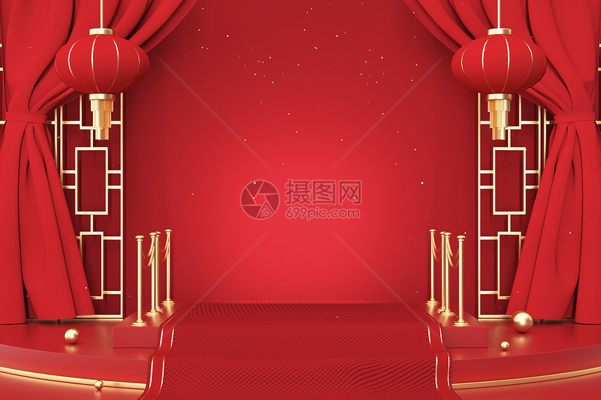春节红色舞台场景图片