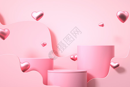 粉色漂浮爱心展示台背景图片