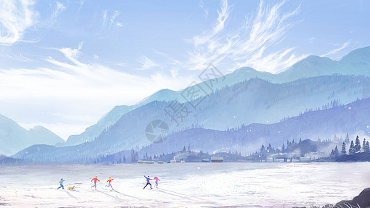 北海道 滑雪唯美治愈系大寒时节插画插画