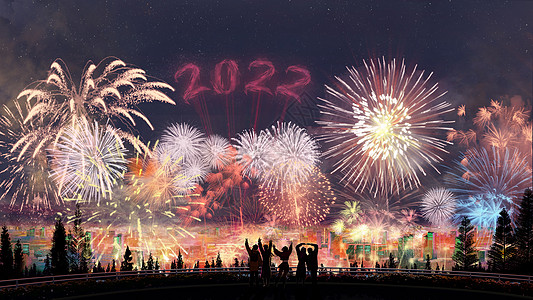 元宵节夜景新年2022我们来啦气氛插画插画