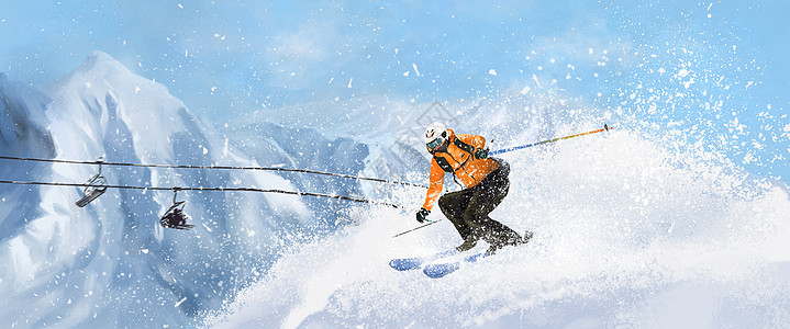 冬天滑雪运动员滑雪场景banner插画背景图片