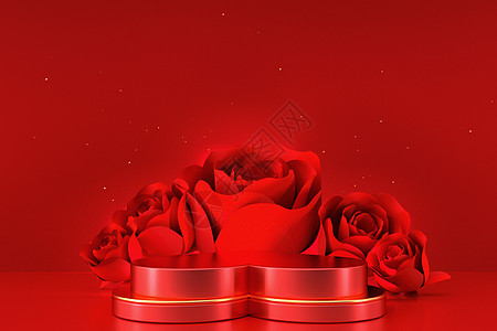 红色鲜花玫瑰花展台背景设计图片