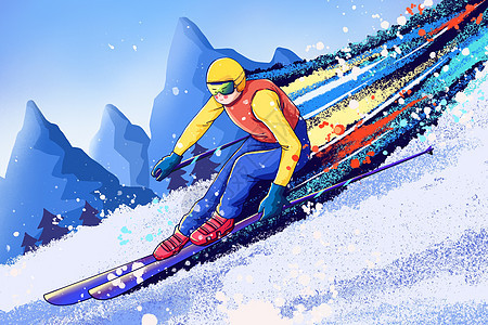 2022北京冬季运动会高山滑雪极限运动插画图片