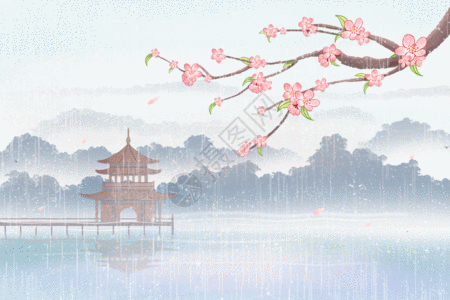 燕子水墨古风水墨春暖花开雨水春天桃花插画GIF高清图片