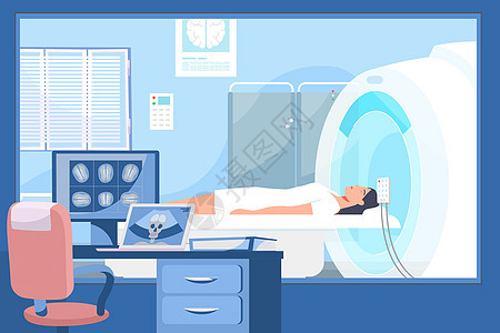 国际罕见病日医院做CT检查扁平插画图片