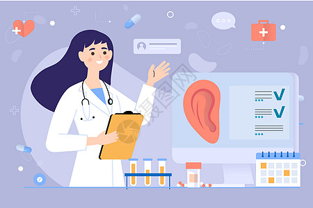 全国爱耳日医生宣传讲解矢量插画图片