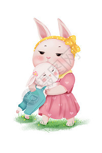 卡通动物兔子妈妈抱着小兔子萌宠插图图片