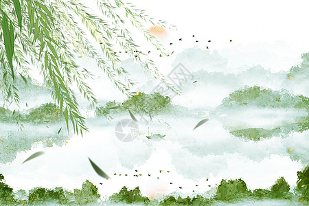 中式水墨风春天背景图片