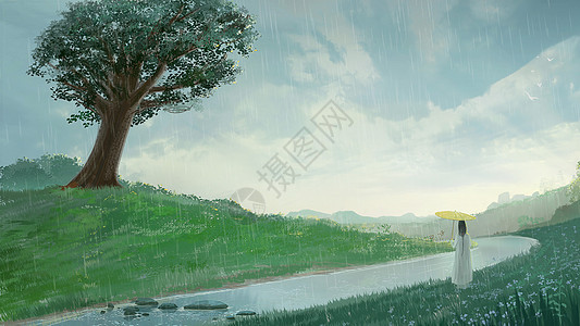 雨水时节插画图片