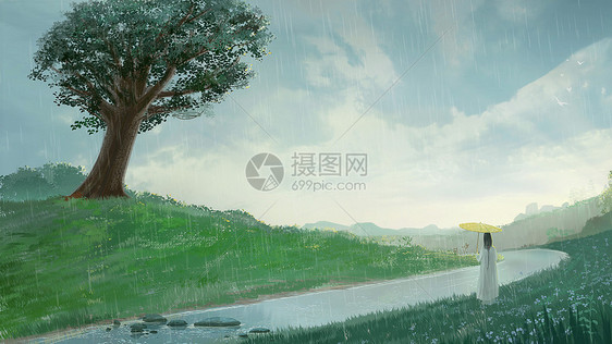 雨水时节插画图片