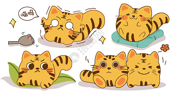 卡通可爱猫咪萌宠表情包插画背景图片