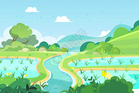 长在泥土里的庄家二十四节气惊蛰浸润在春雨里的小禾苗矢量扁平插画