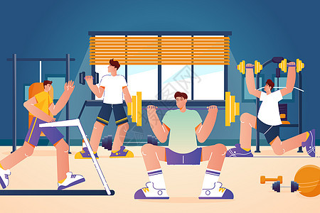 蓝色扁平动态人物男孩健身房健身图片