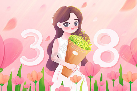 唯美清新38妇女节少女插画背景图片