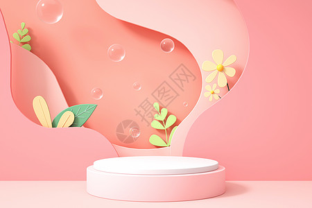 3D花朵极简粉色花朵展示台设计图片