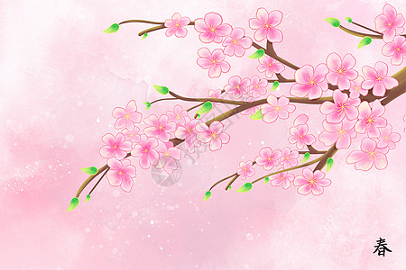 春天唯美清新樱花插画背景背景图片