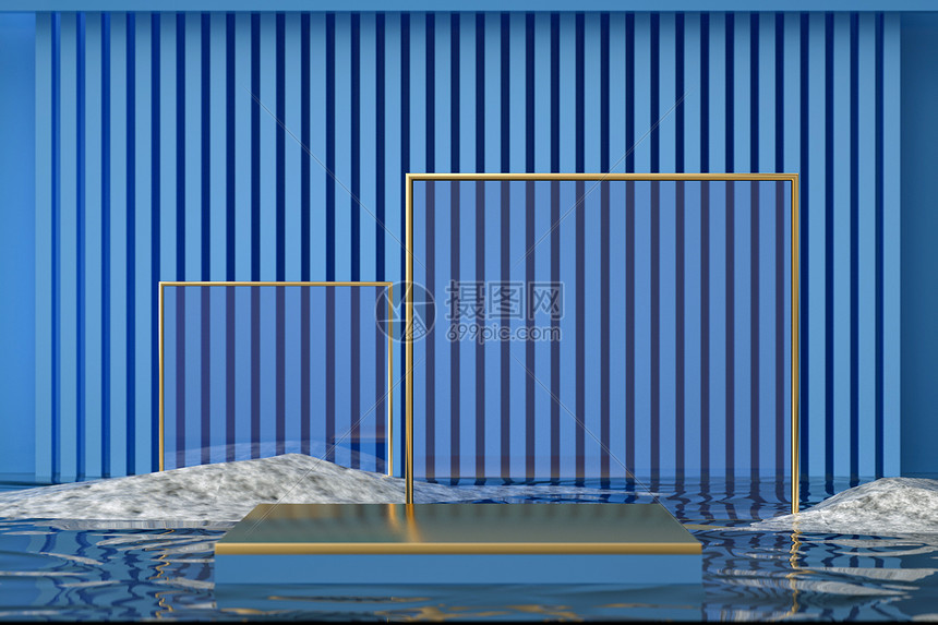 蓝金水面展台背景图片