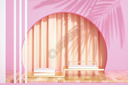 粉色光影木纹拼接展示台背景图片